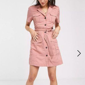 & Other Stories linen mini utility dress in dusty pink